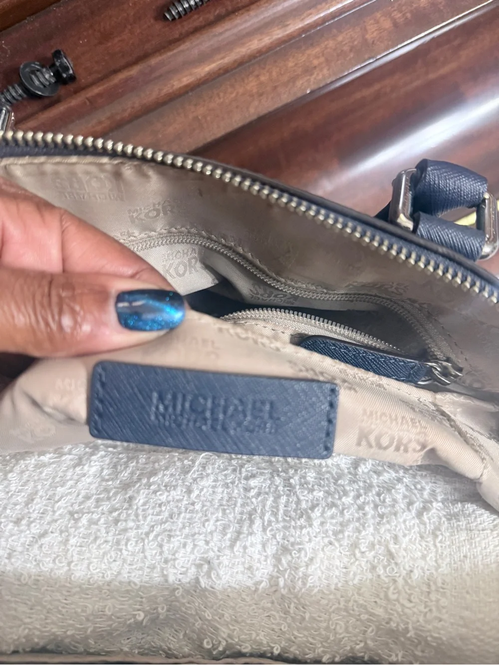 Michael Kors Navy Saffiano Leather Dome Satchel with MK Charm